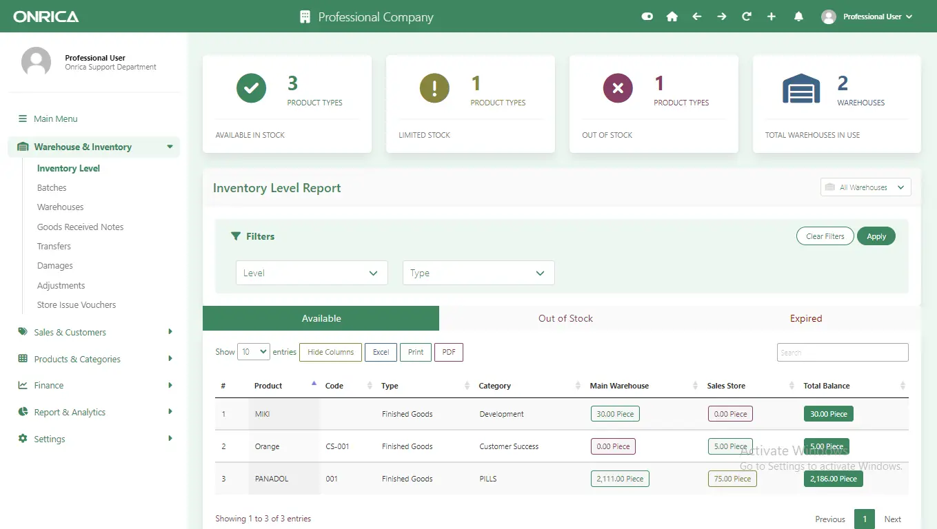 Screenshot of Onrica's software